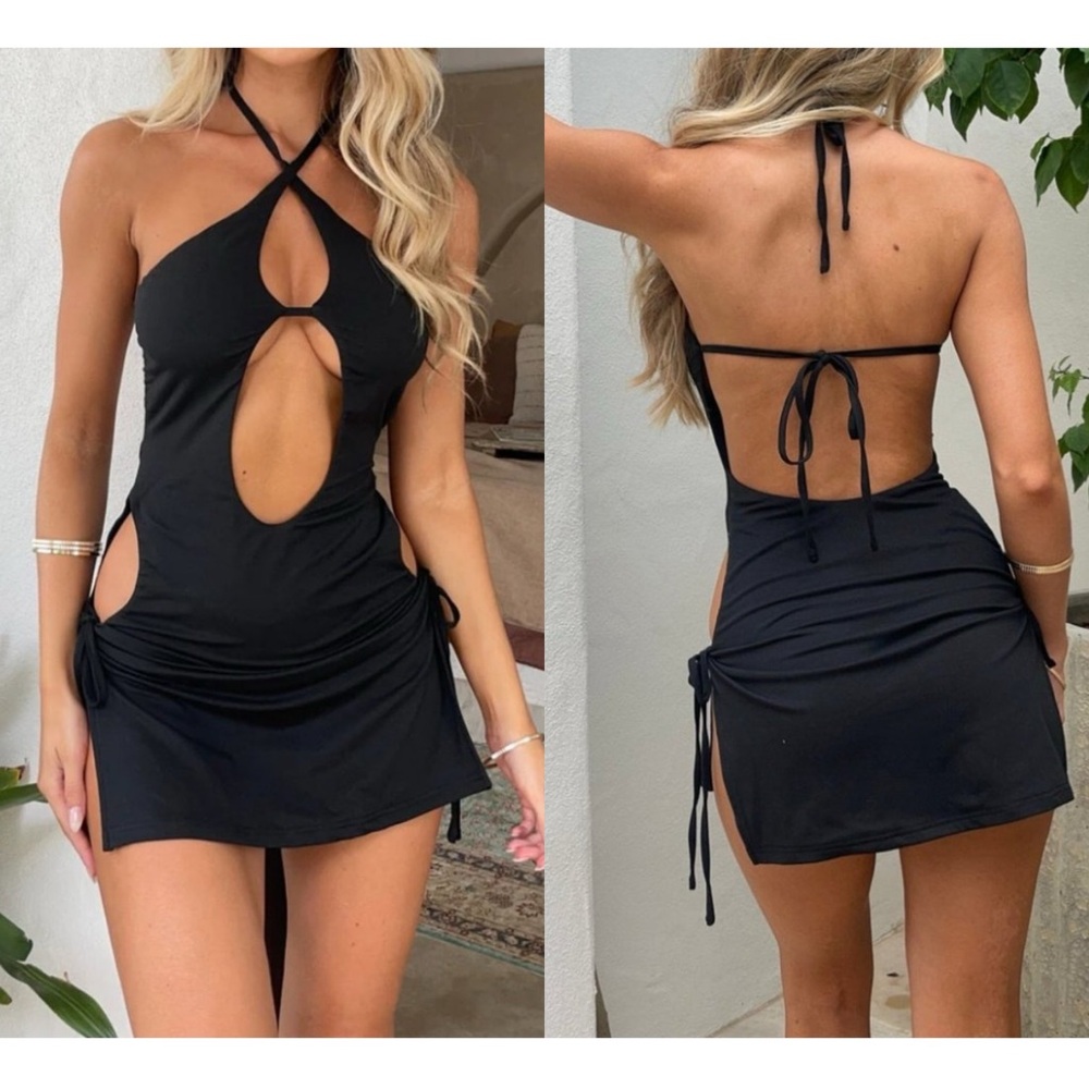 Cutout Halter Mini Dress - Black